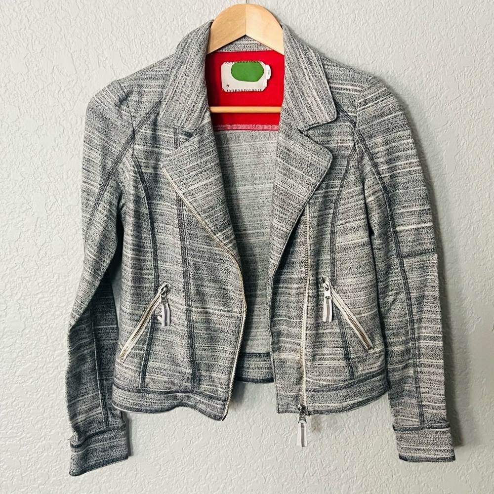 Anthropologie Caitlin Knit Moto Jacket Gray Women's Size XS